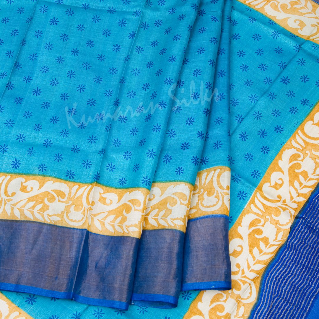 Pure Tussar Sky Blue Saree With Small Buttas