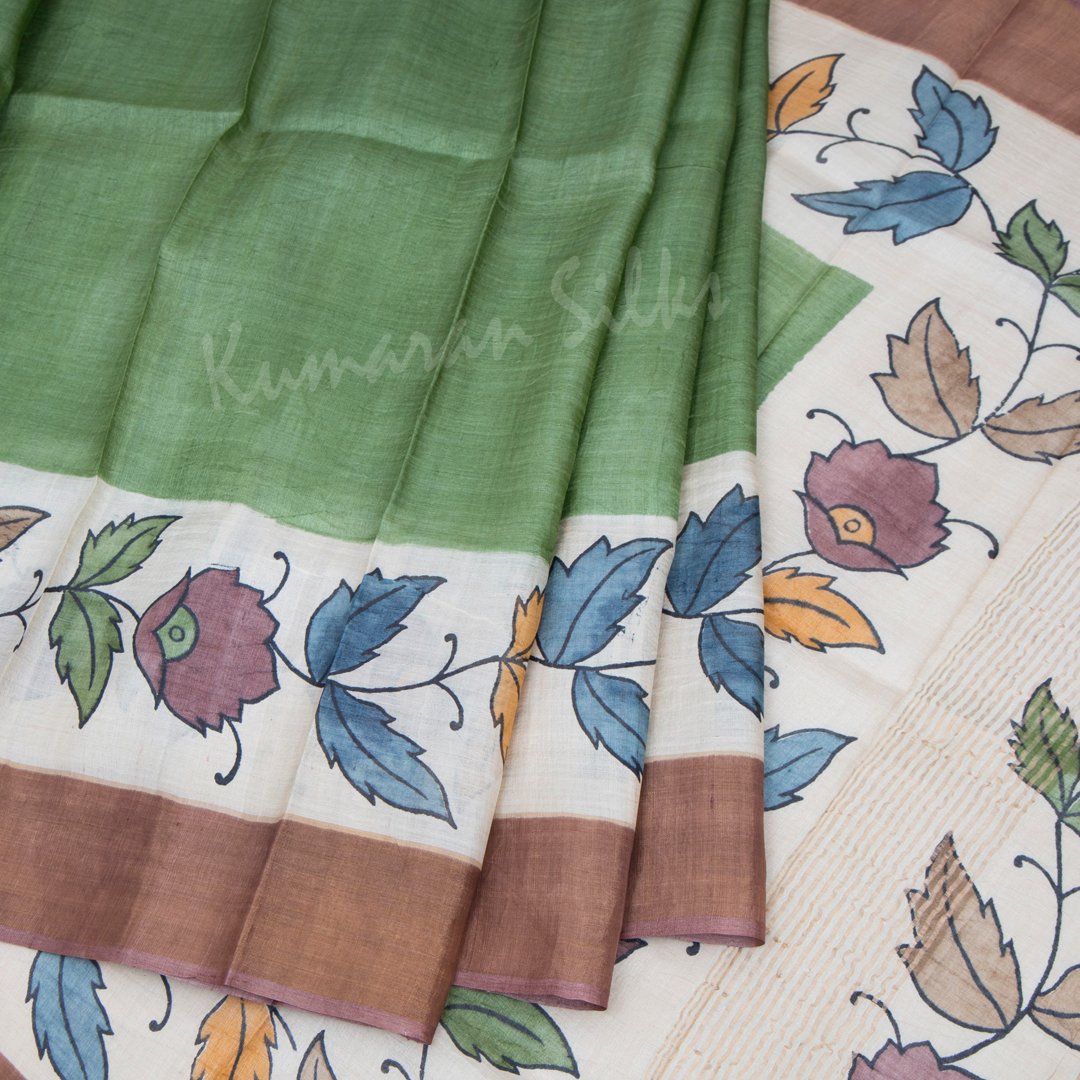 Pure Tussar Green Plain Saree