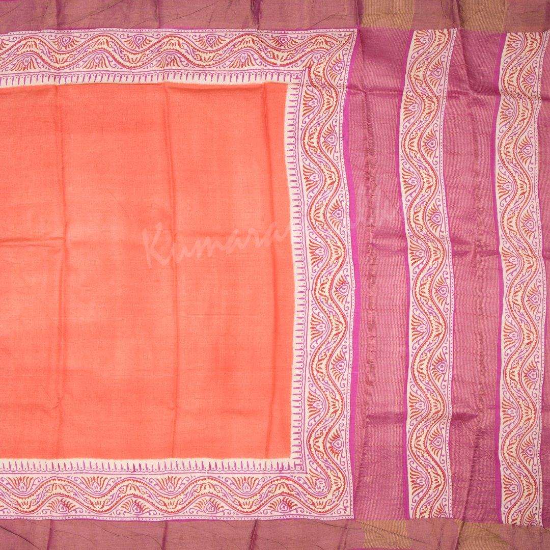 Pure Tussar Peach Plain Saree