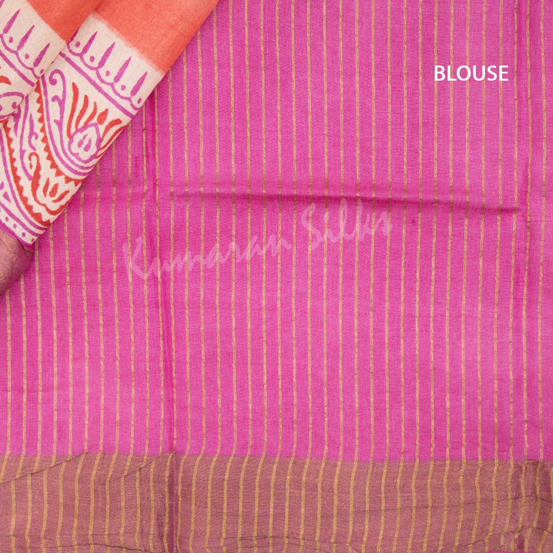 Pure Tussar Peach Plain Saree