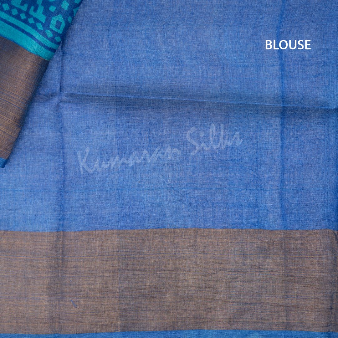 Pure Tussar Blue Leaf Printed Saree