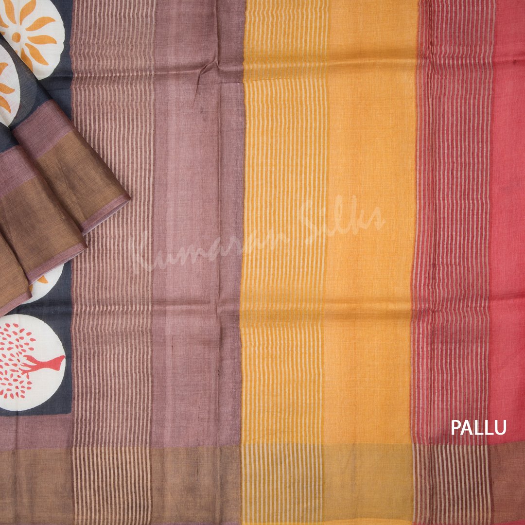 Pure Tussar Red Plain Saree