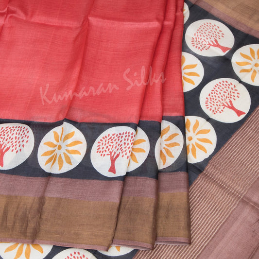 Pure Tussar Red Plain Saree - Kumaran Silks