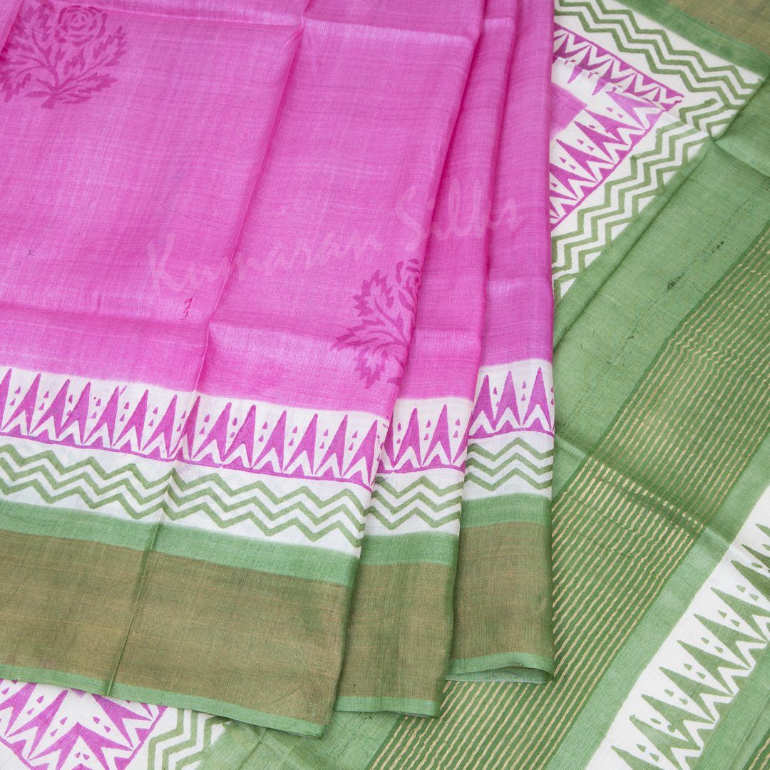 Pure Tussar Hot Pink Floral Printed Saree