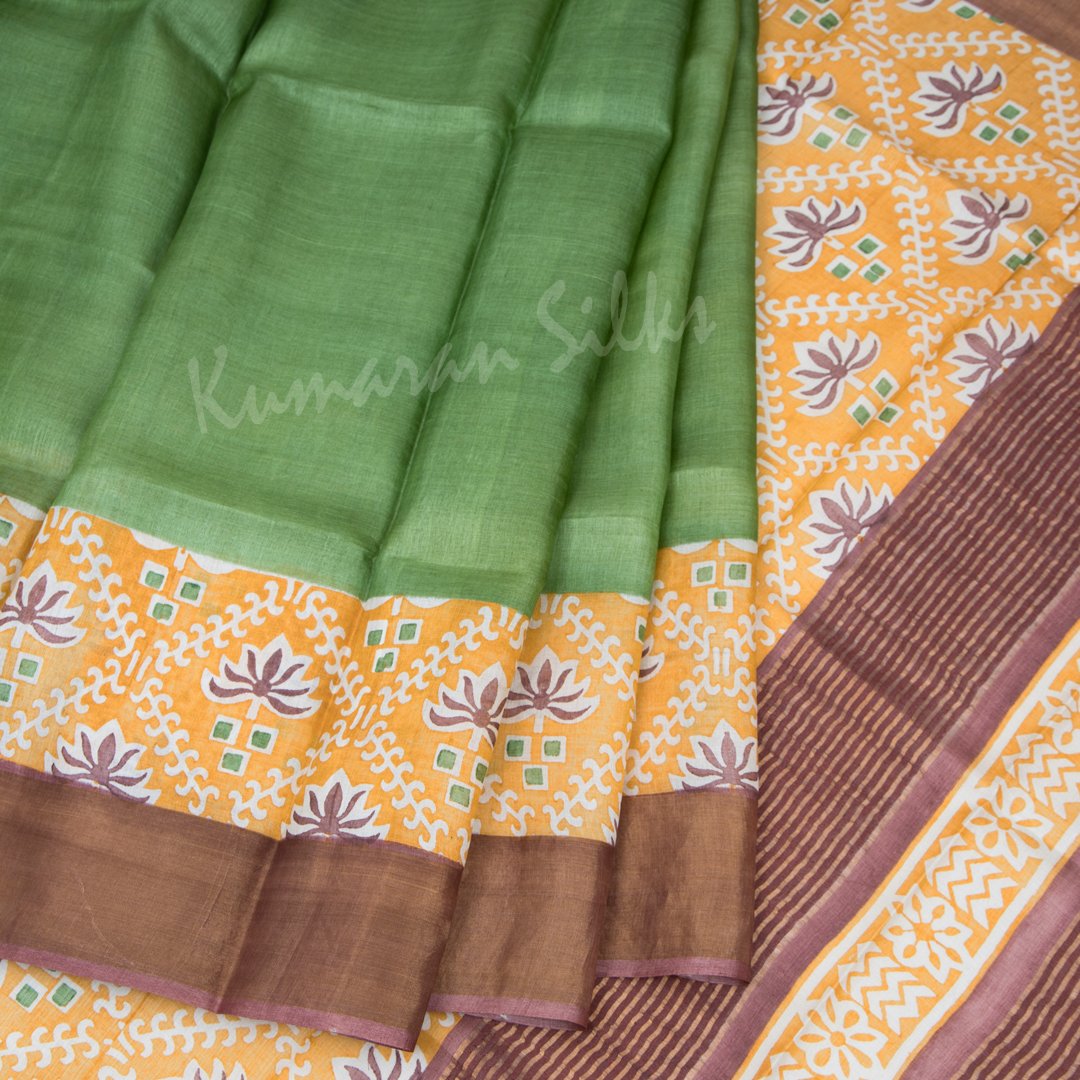 Pure Tussar Green Plain Saree 02