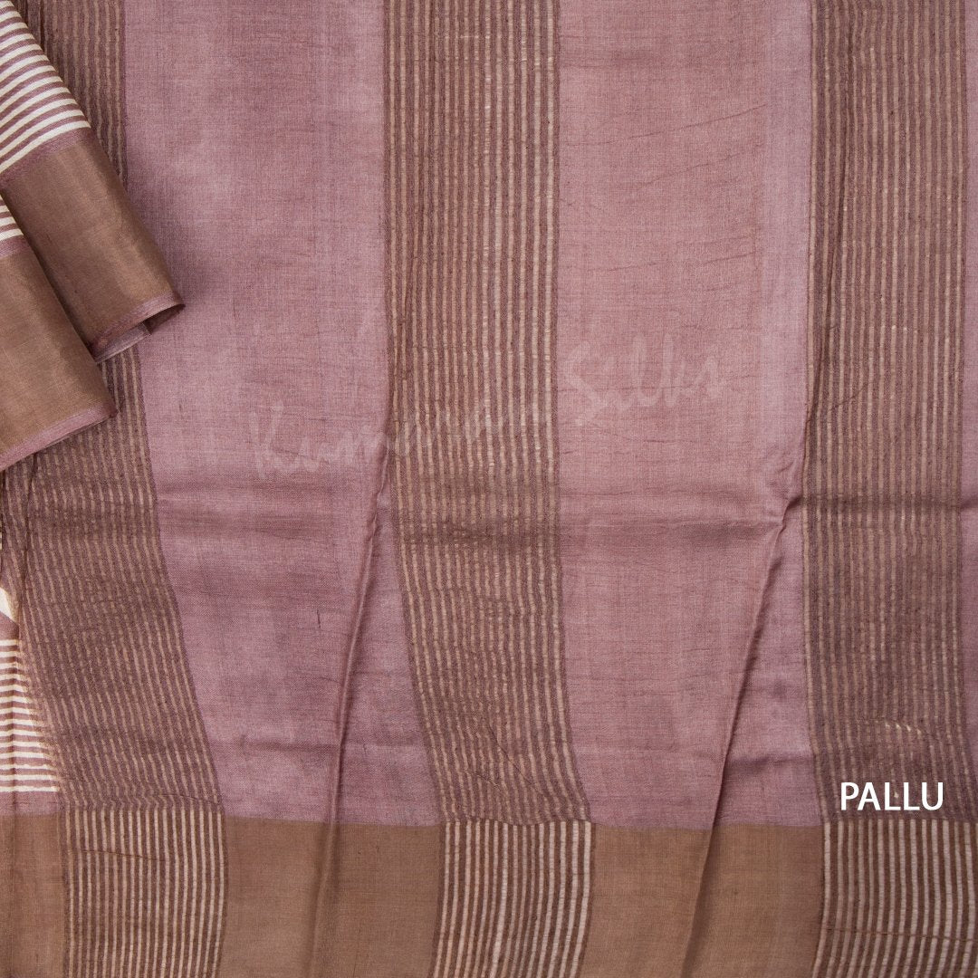 Pure Tussar Cream Saree With Striped Design 02