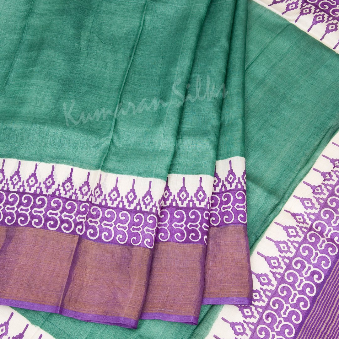 Pure Tussar Cadmium Green Plain Saree