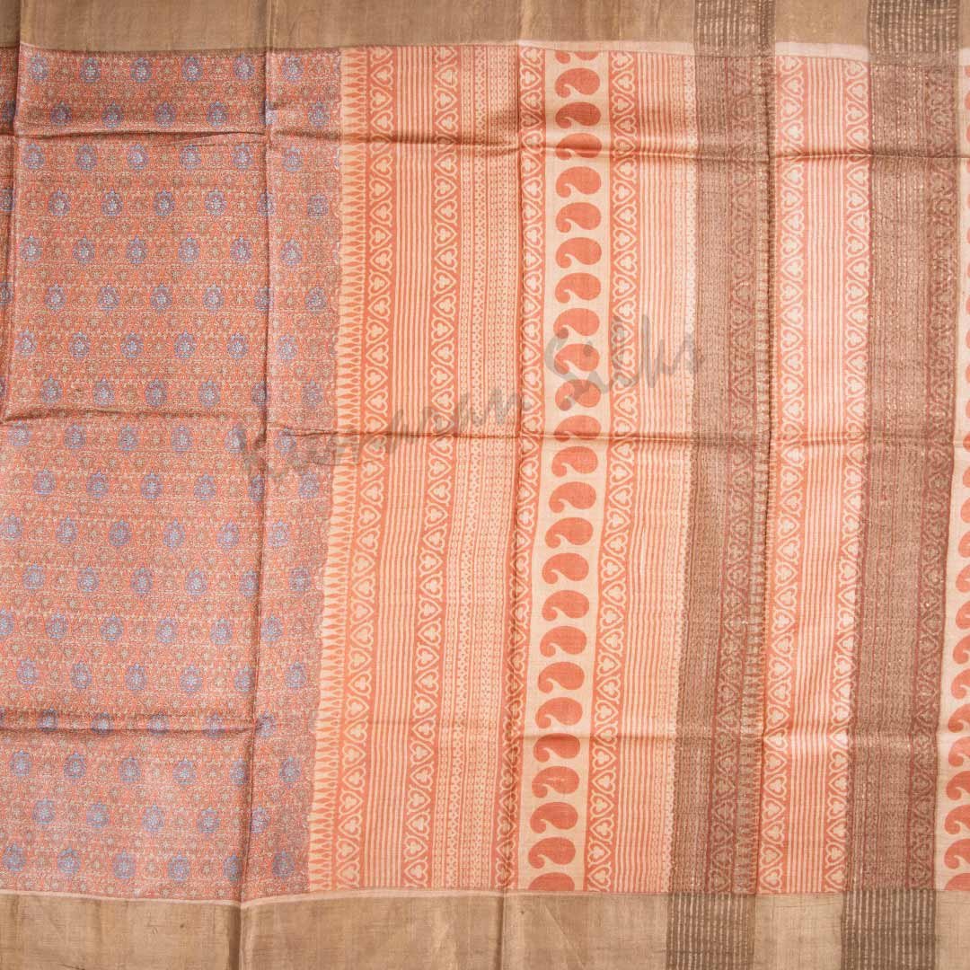 Pure Tussar Peach Saree With Floral Motif