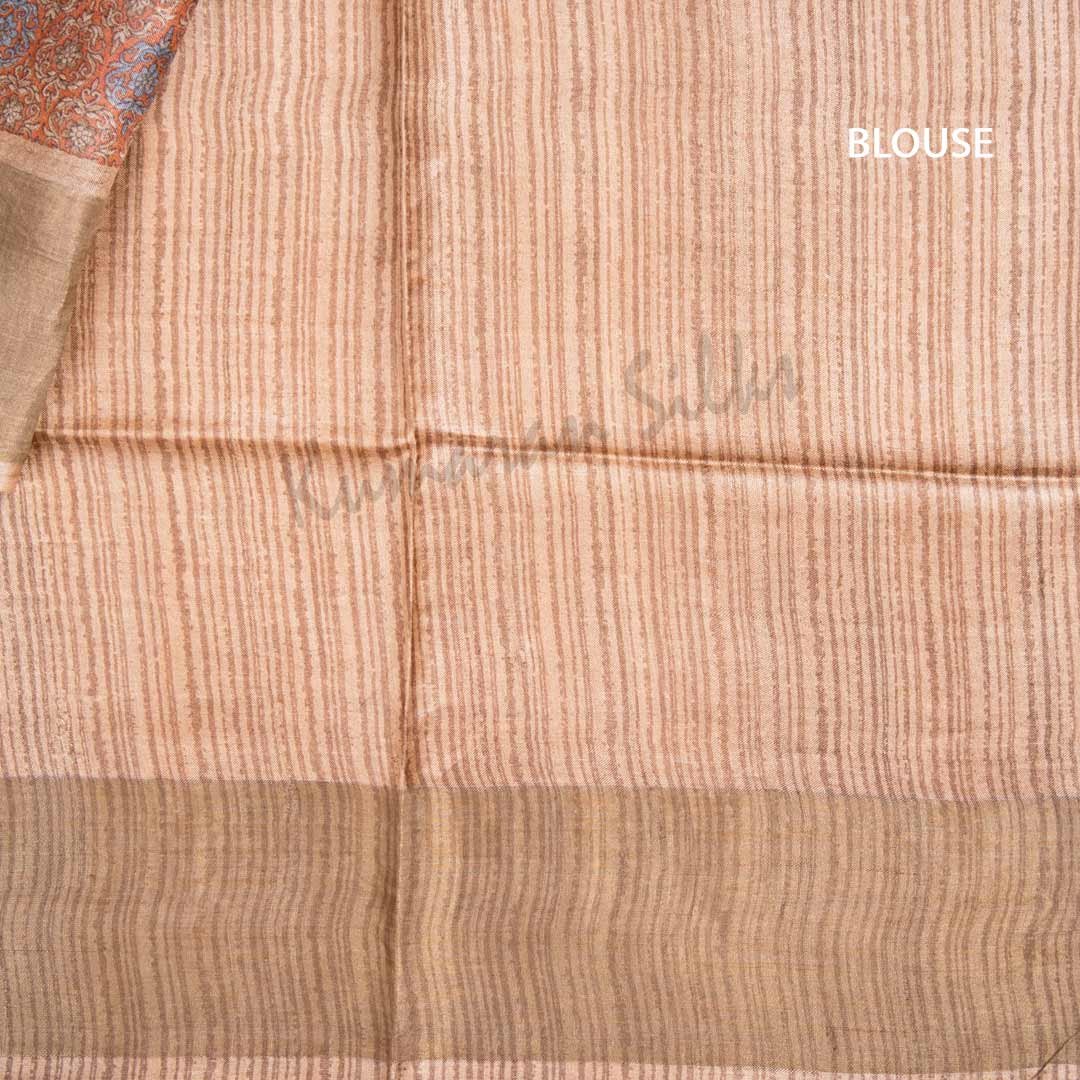 Pure Tussar Peach Saree With Floral Motif