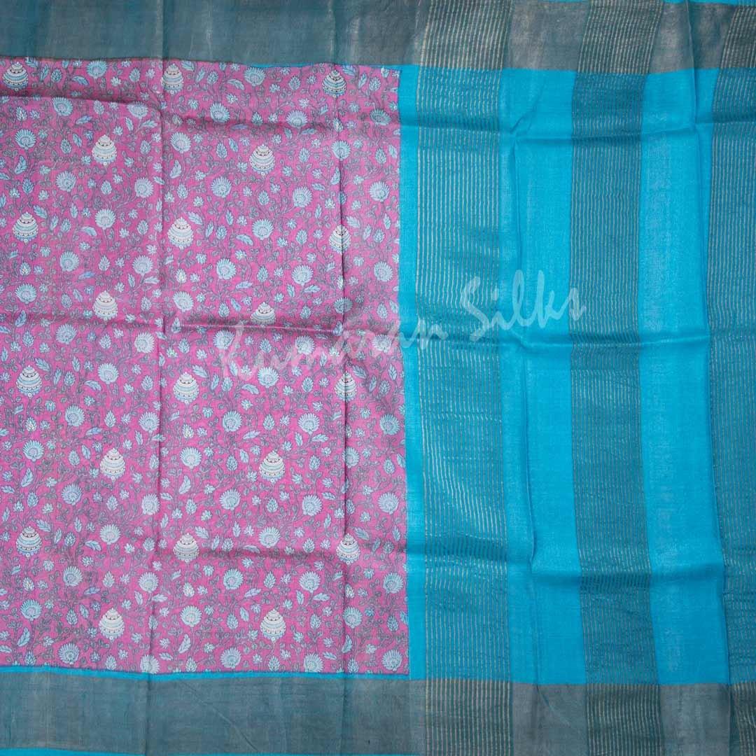 Pure Tussar Pink Saree With Floral Motif - Kumaran Silks