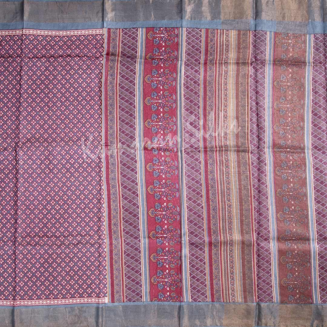 Pure Tussar Ruby Pink Saree With Floral Motif