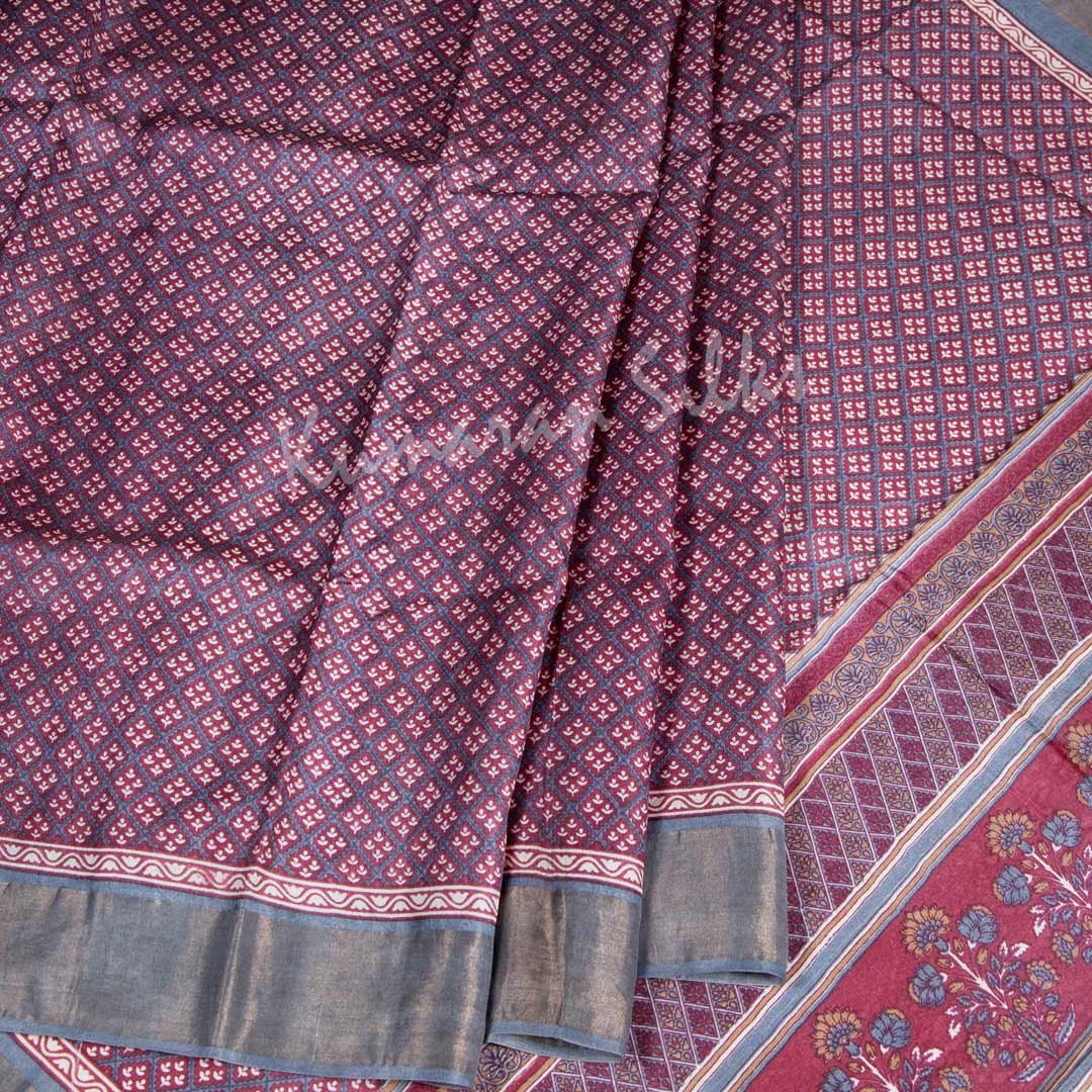 Pure Tussar Ruby Pink Saree With Floral Motif