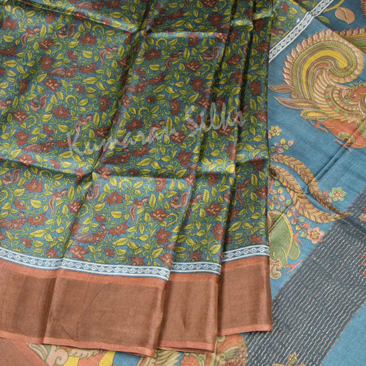 Pure Tussar Light Green Saree With Floral Motif