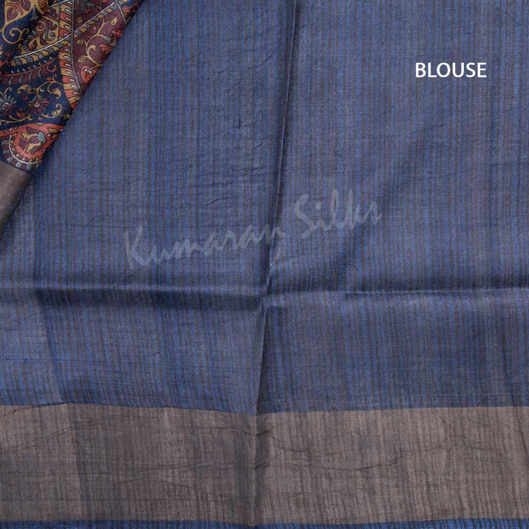 Pure Tussar Navy Blue Saree With Mango Motif