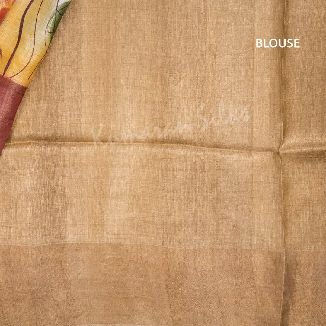 Pure Tussar Cinnamon Brown Saree With Floral Motif