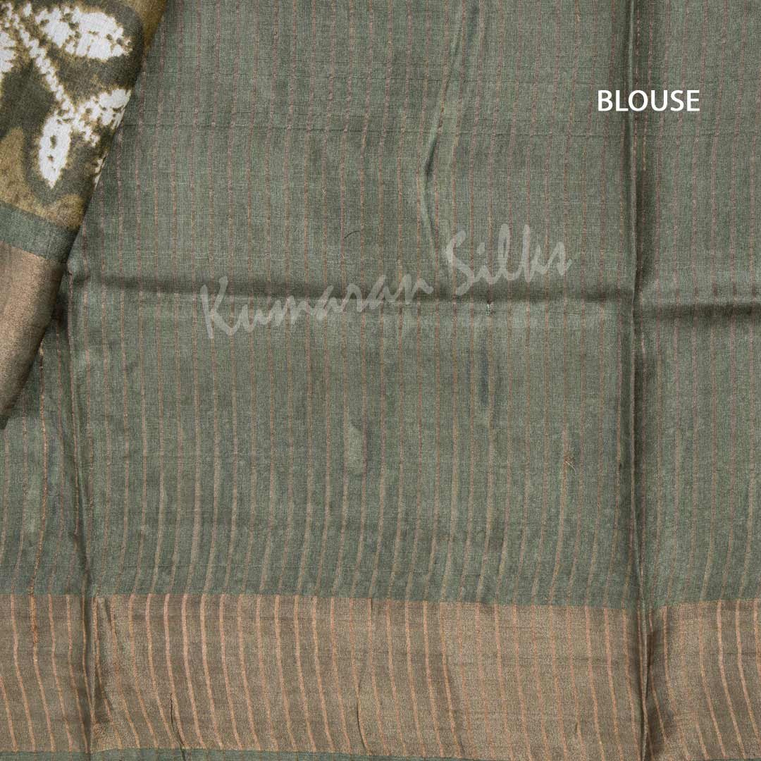 Pure Tussar Olive Green Saree With Leaf Design