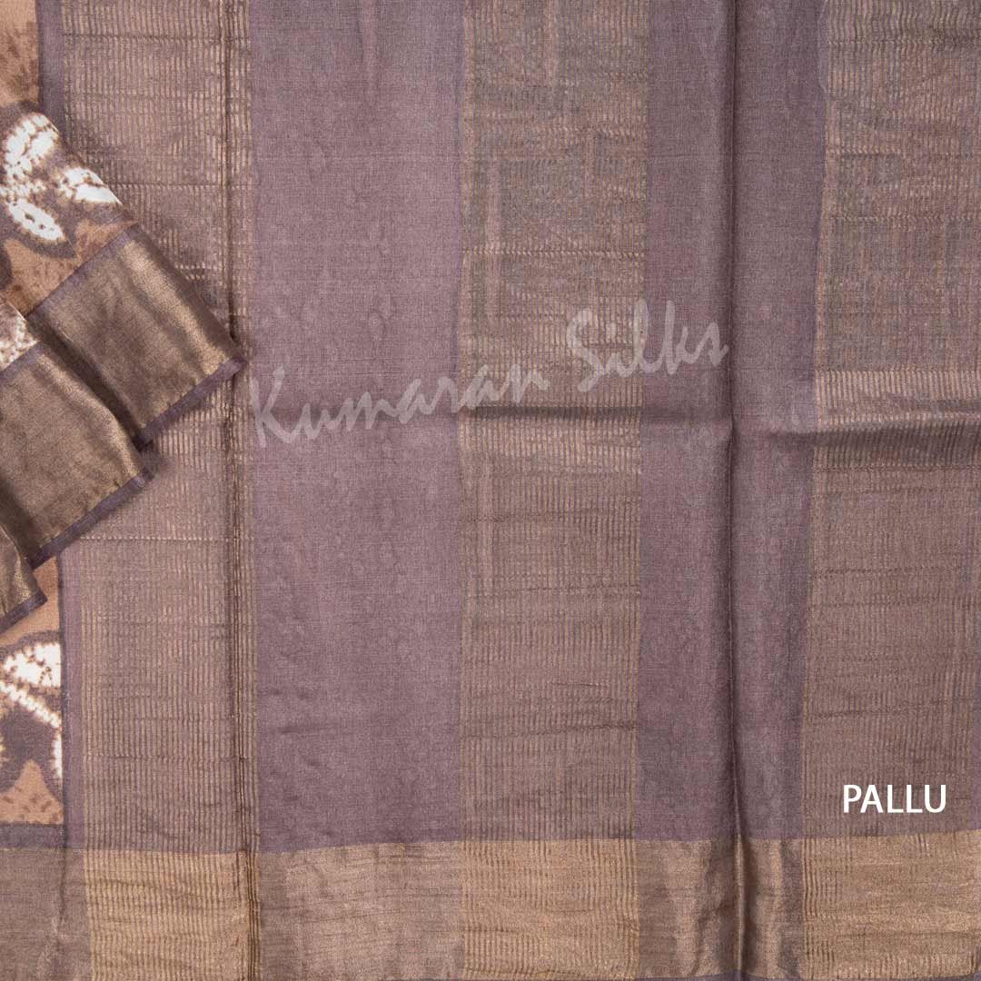 Pure Tussar Brown Saree With Leaf Design