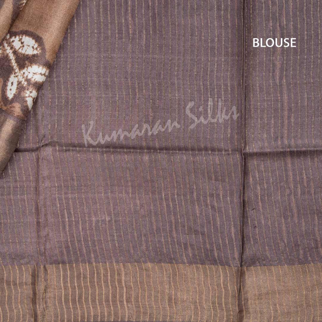 Pure Tussar Brown Saree With Leaf Design