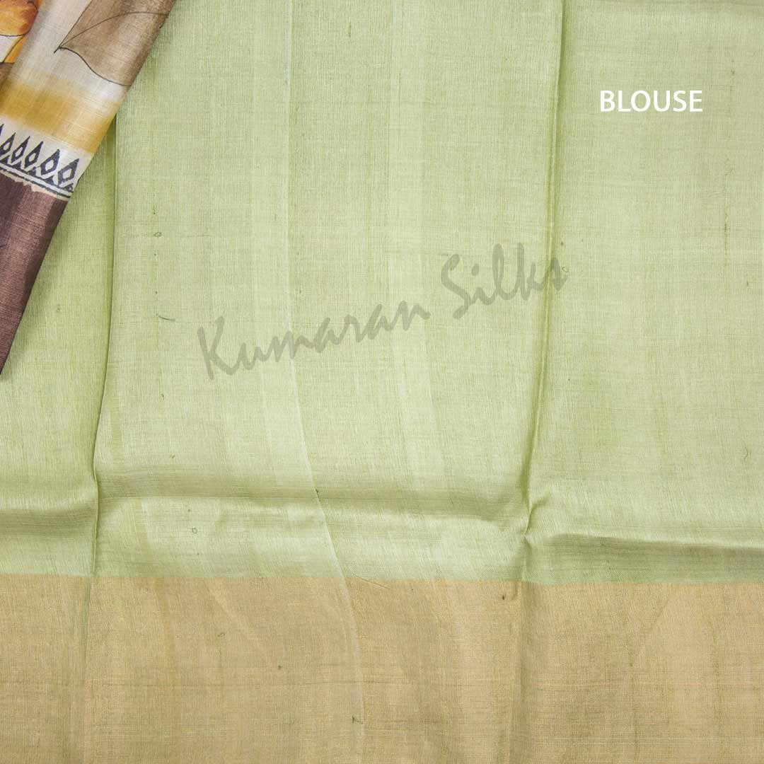 Pure Tussar Light Green Saree With Leaf Design