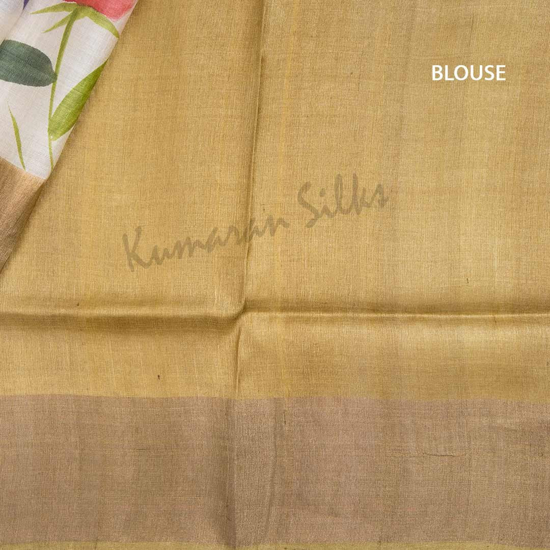 Pure Tussar Peach Saree With Floral Motif 02