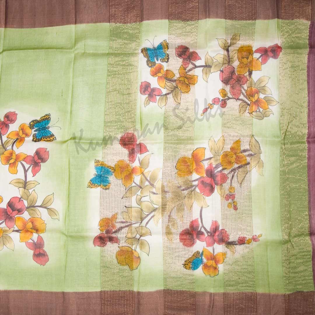 Pure Tussar Light Green Saree With Floral Motif 02