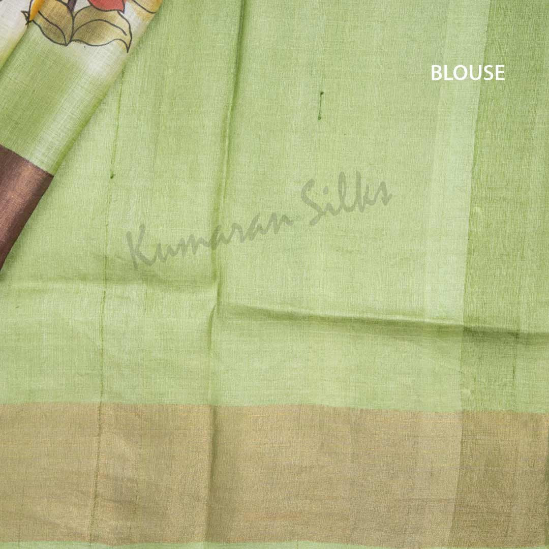 Pure Tussar Light Green Saree With Floral Motif 02