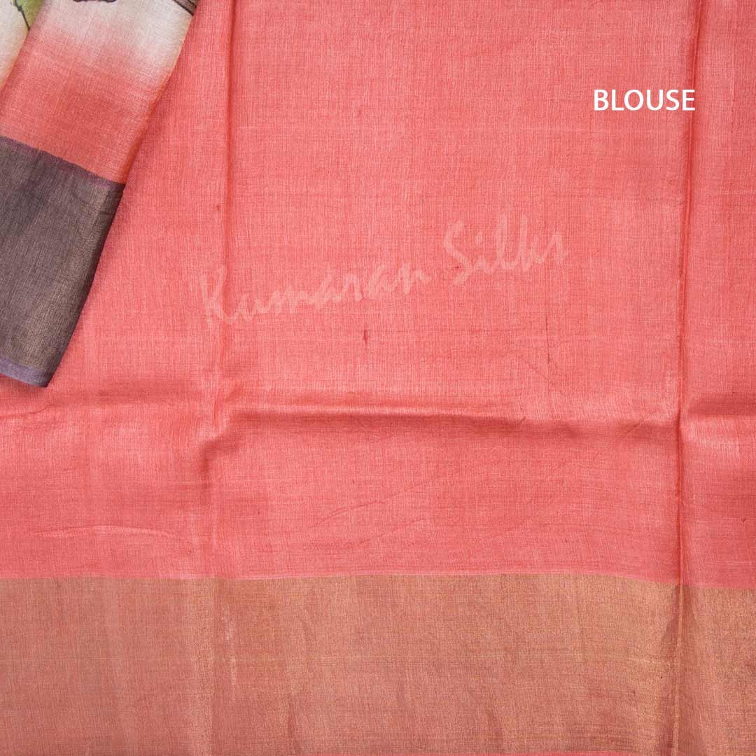 Pure Tussar Dark Peach Saree With Floral Motif