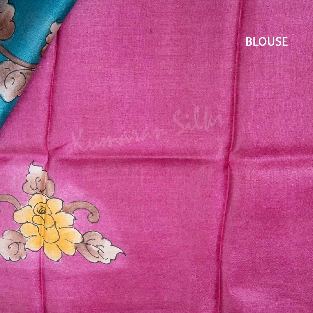 Pure Tussar Dark Pink Saree With Leaf Design