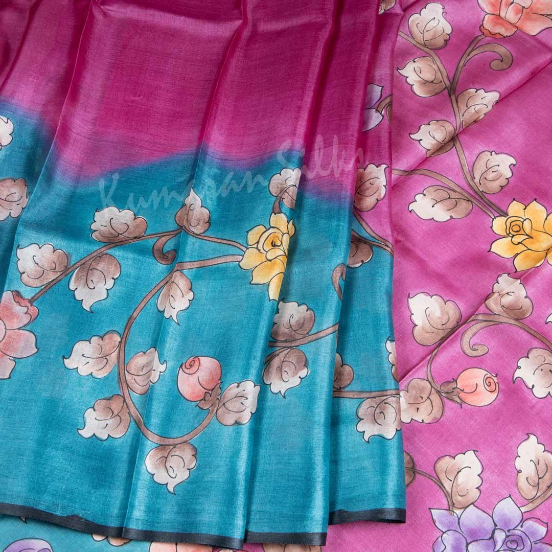 Pure Tussar Dark Pink Saree With Leaf Design