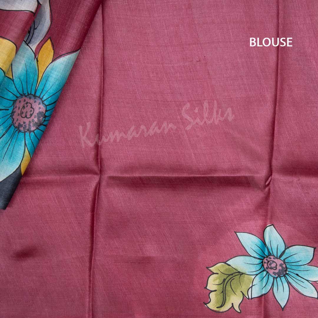 Pure Tussar Wine Plain Saree