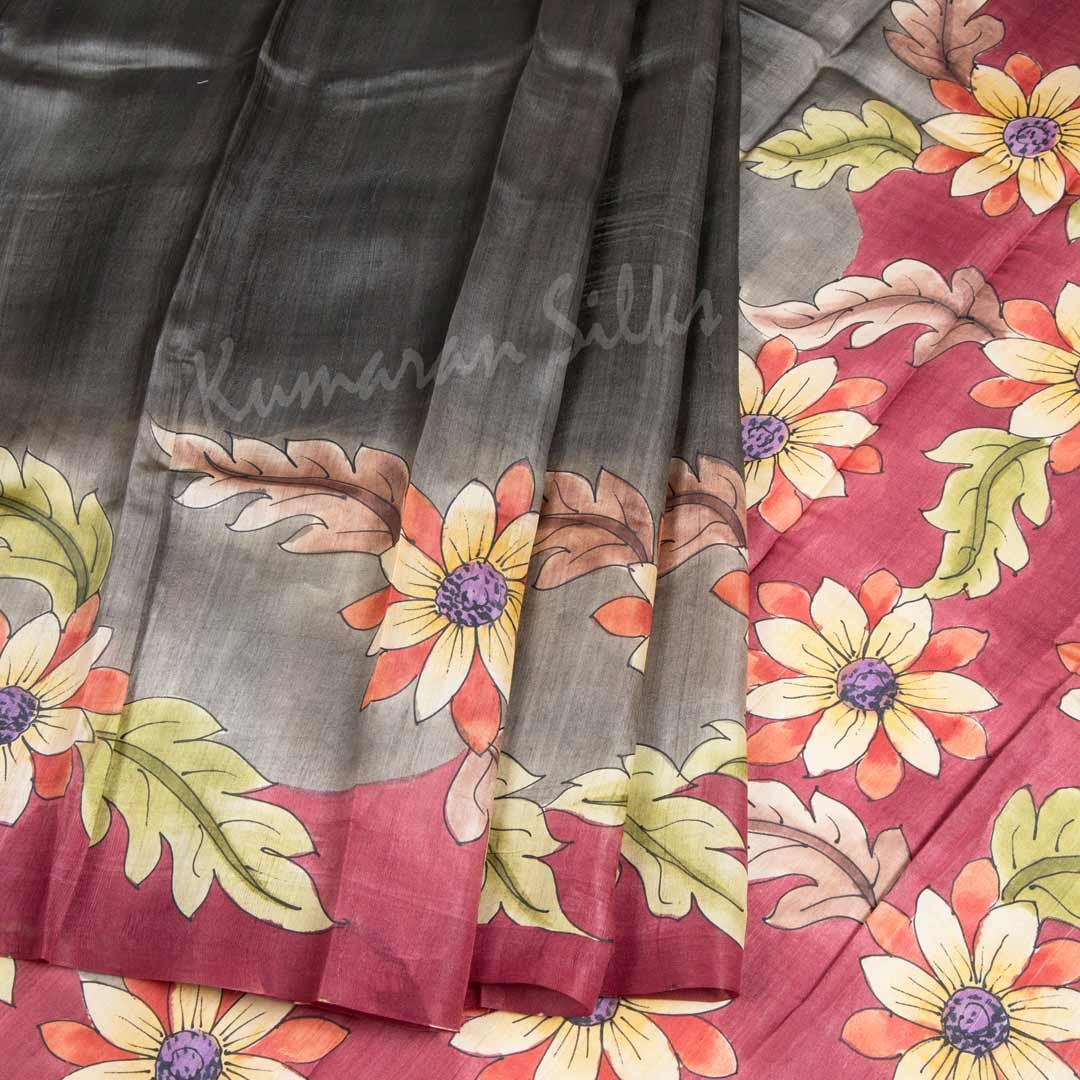 Pure Tussar Grey Plain Saree