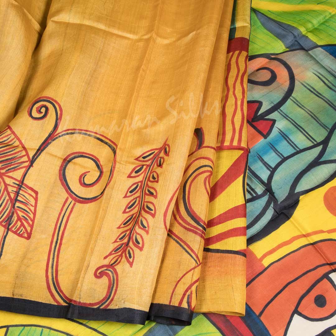 Pure Tussar Yellow Printed Saree