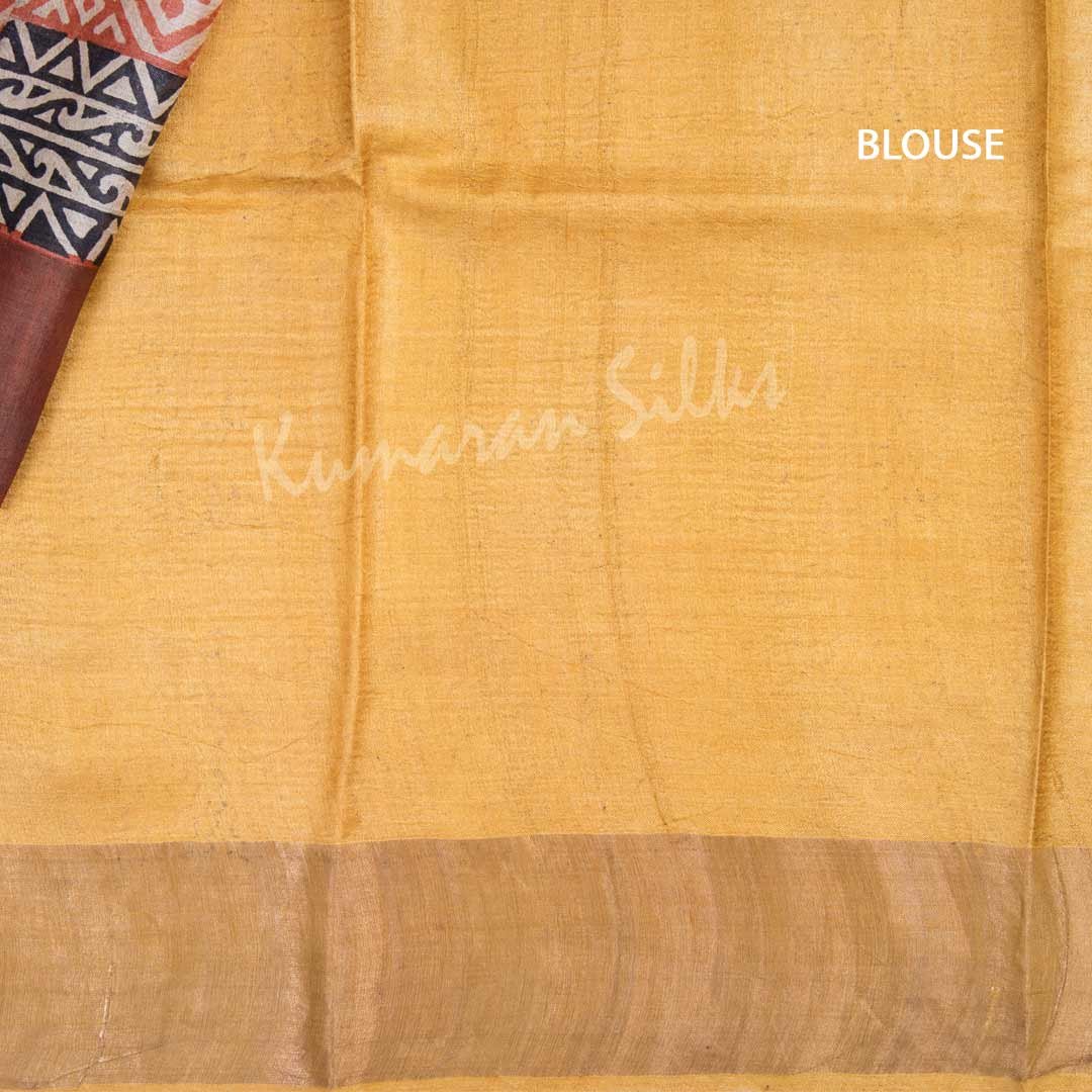 Pure Tussar Cream Zig Zag Design Saree