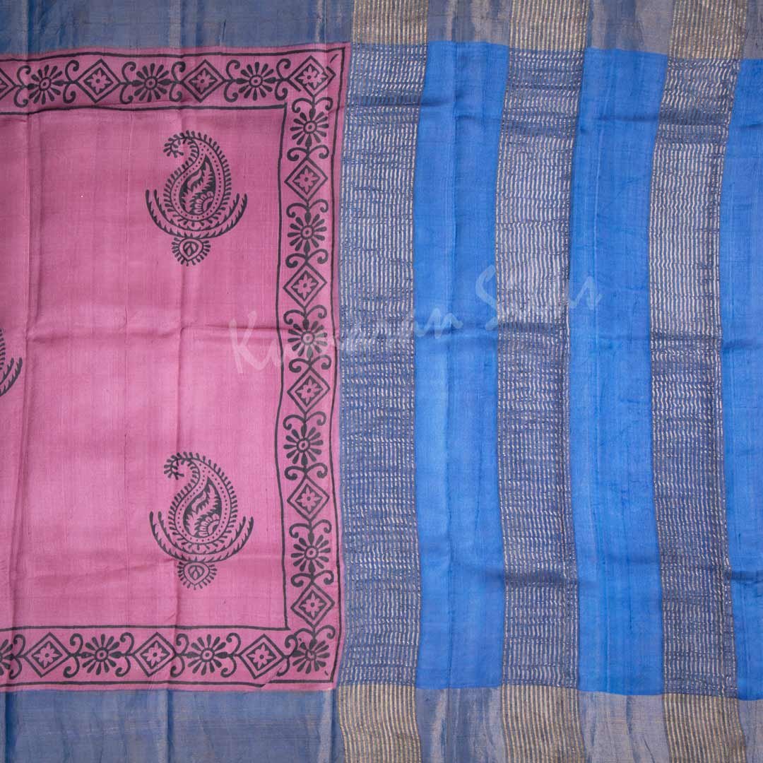 Pure Tussar Dark Pink Mango Printed Saree