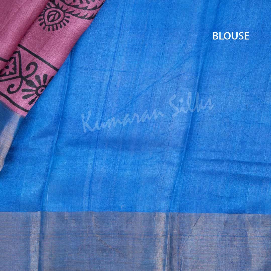 Pure Tussar Dark Pink Mango Printed Saree