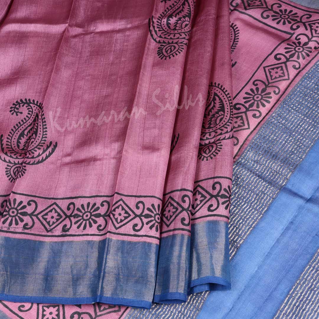 Pure Tussar Dark Pink Mango Printed Saree