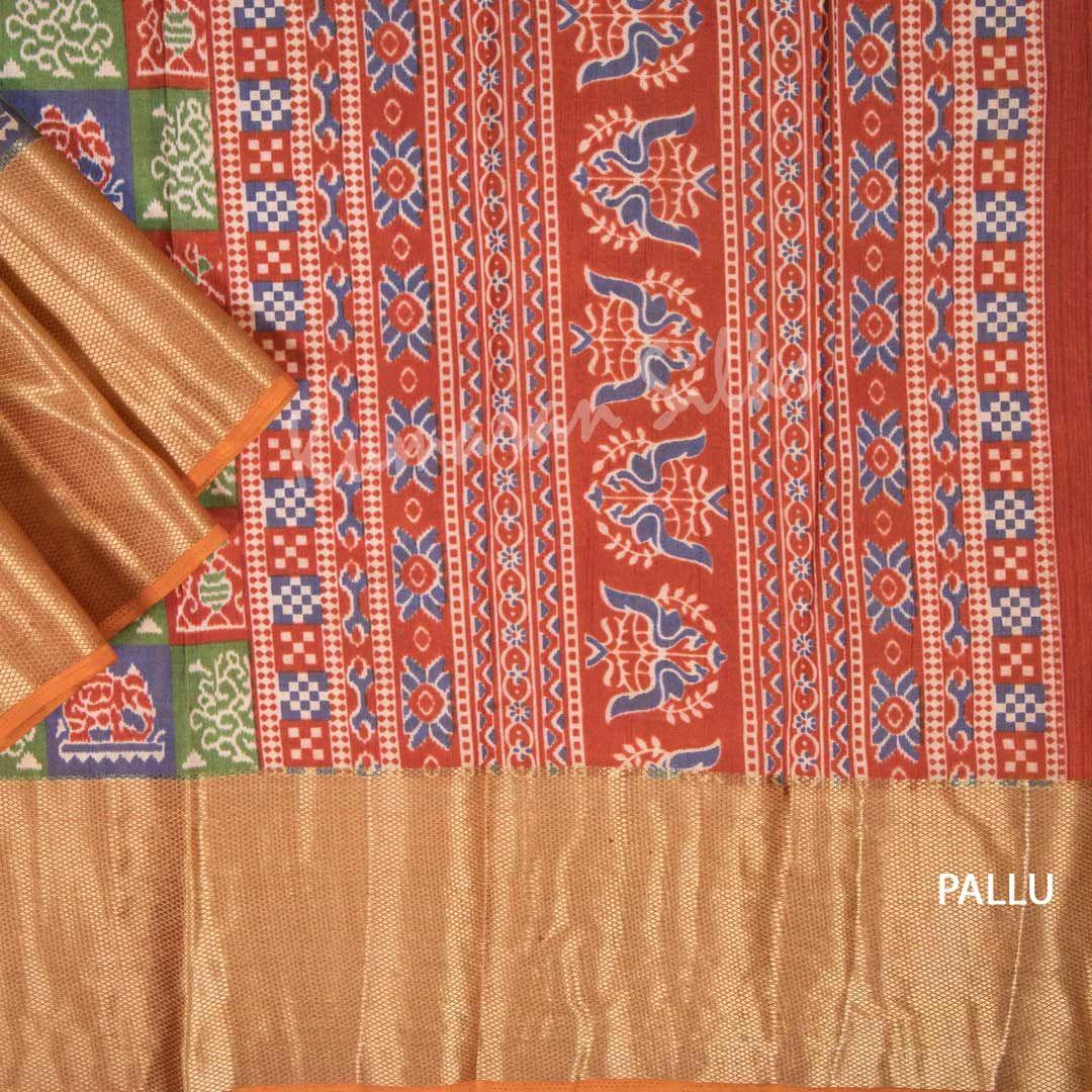 Semi Tussar Multi Colour Printed Saree With Zari Border 02 - Kumaran Silks