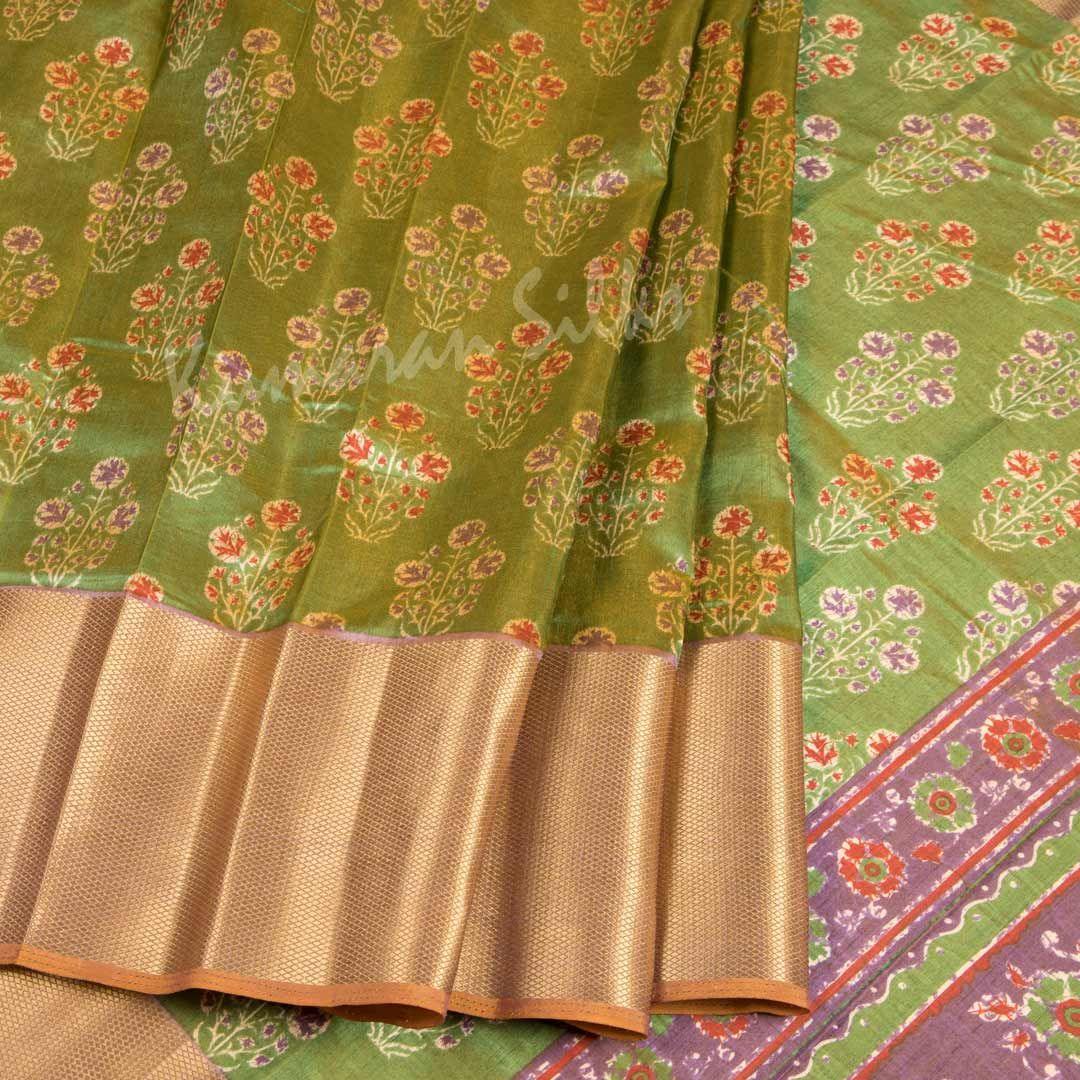 Semi Tussar Shot Colour Printed Saree With Zari Border - Kumaran Silks