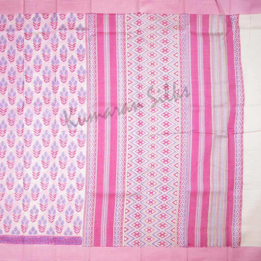 Semi Tussar Light Pink Printed Saree With Simple Border - Kumaran Silks