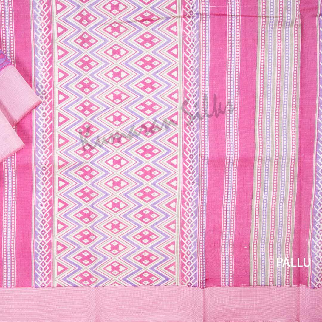 Semi Tussar Light Pink Printed Saree With Simple Border - Kumaran Silks