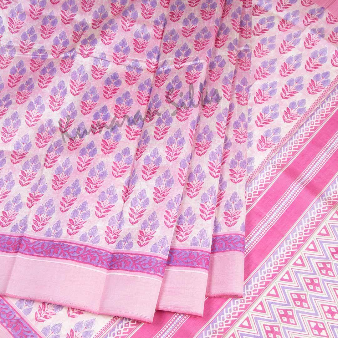 Semi Tussar Light Pink Printed Saree With Simple Border - Kumaran Silks