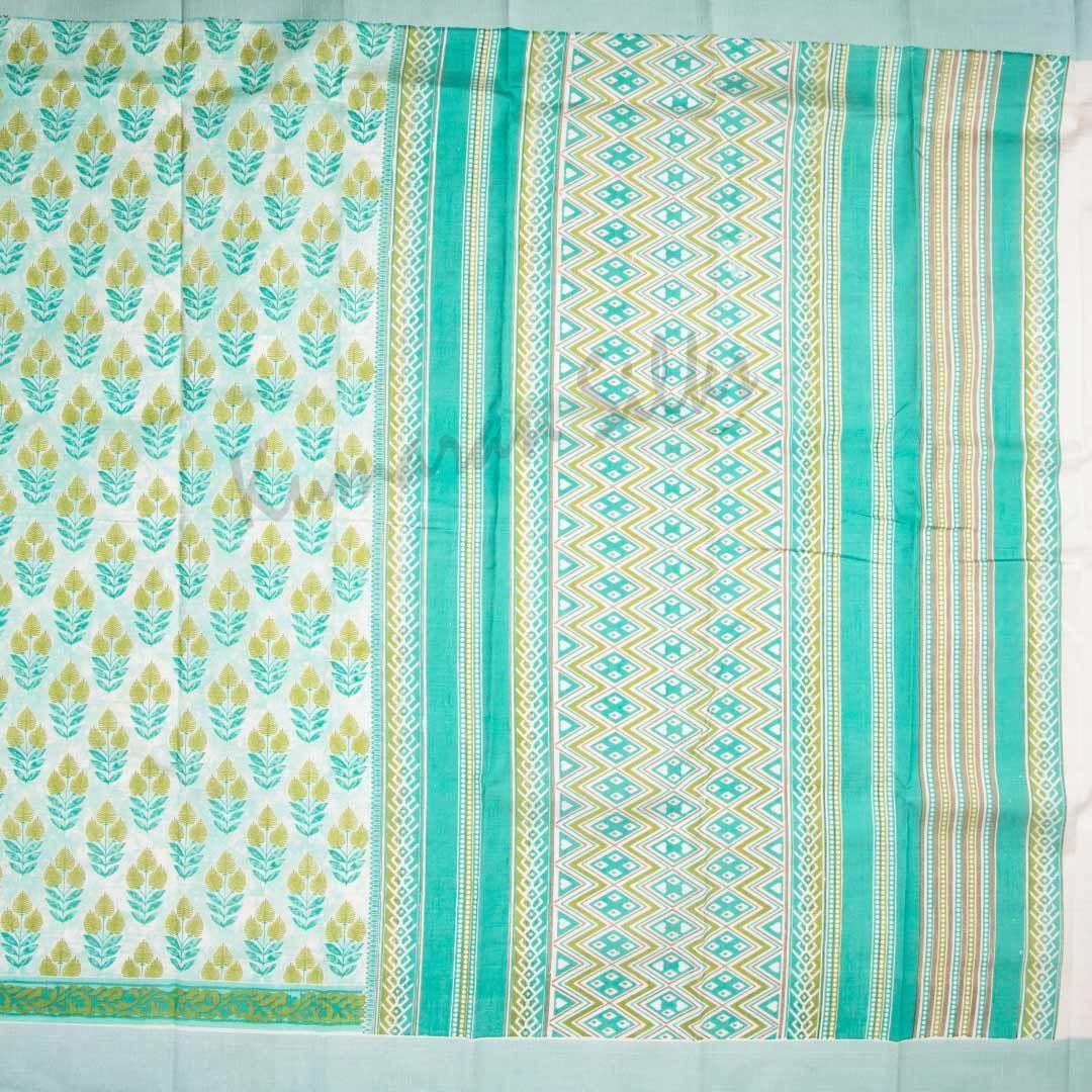 Semi Tussar Green Printed Saree With Simple Border - Kumaran Silks