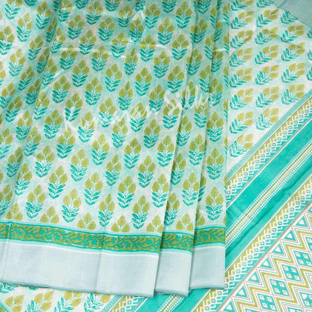 Semi Tussar Green Printed Saree With Simple Border - Kumaran Silks