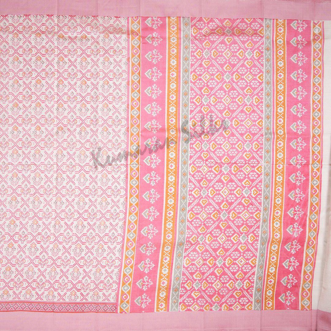 Semi Tussar Cream Printed Saree With Simple Border 04 - Kumaran Silks