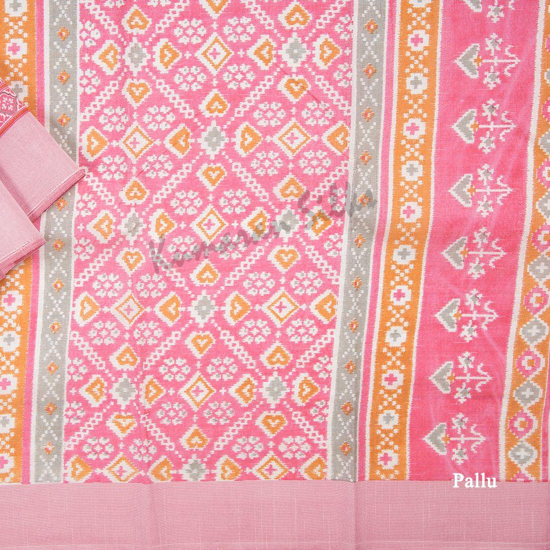 Semi Tussar Cream Printed Saree With Simple Border 04 - Kumaran Silks