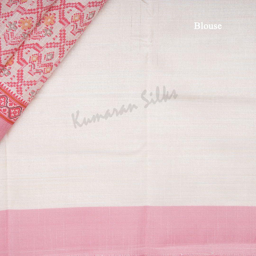 Semi Tussar Cream Printed Saree With Simple Border 04 - Kumaran Silks