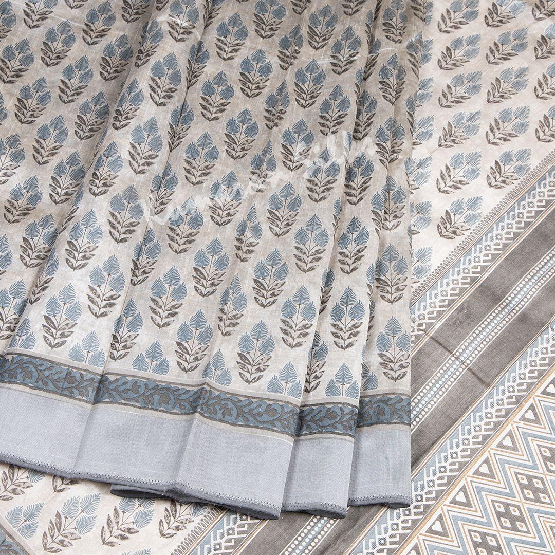 Semi Tussar Grey Printed Saree With Simple Border - Kumaran Silks