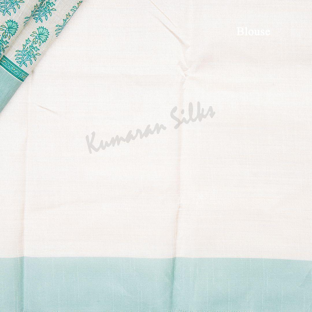 Semi Tussar Cream Printed Saree With Simple Border 06 - Kumaran Silks