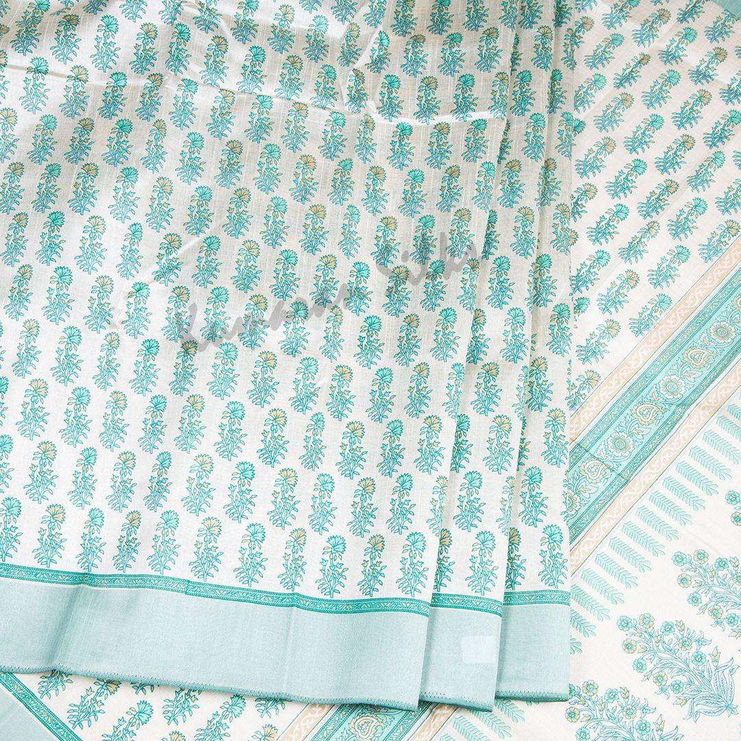 Semi Tussar Cream Printed Saree With Simple Border 06 - Kumaran Silks