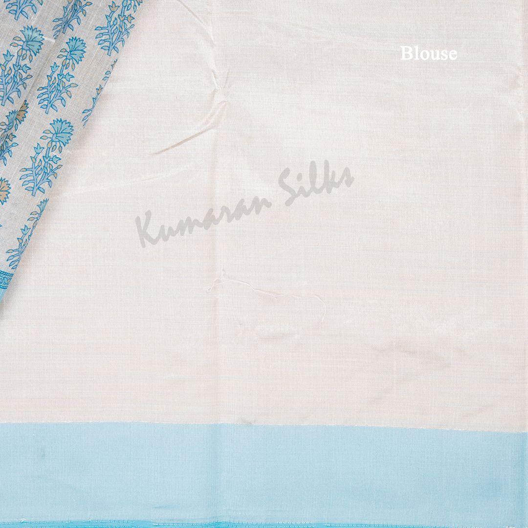 Semi Tussar Cream Printed Saree With Simple Border 07 - Kumaran Silks